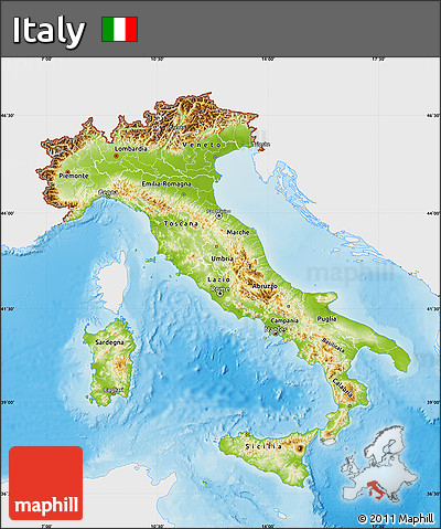 Physical Map of Italy, single color outside
