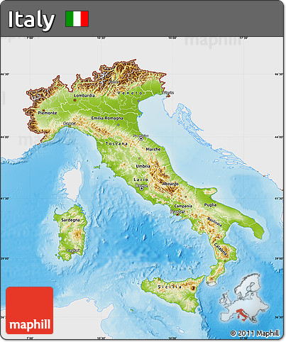 Physical Map of Italy, single color outside