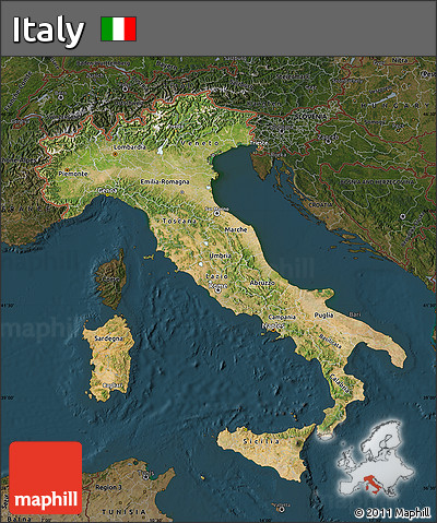 Satellite Map of Italy, darken