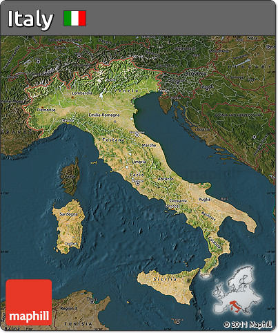 Satellite Map of Italy, darken