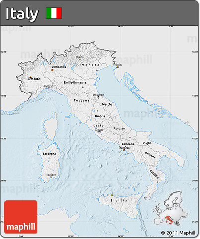 Silver Style Map of Italy, single color outside