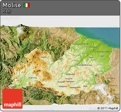Physical 3D Map of Molise, satellite outside