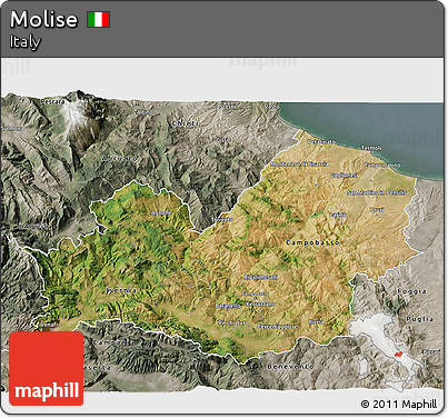 Satellite 3D Map of Molise, semi-desaturated