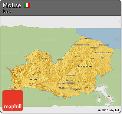 Savanna Style 3D Map of Molise, single color outside