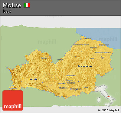 Savanna Style 3D Map of Molise, single color outside