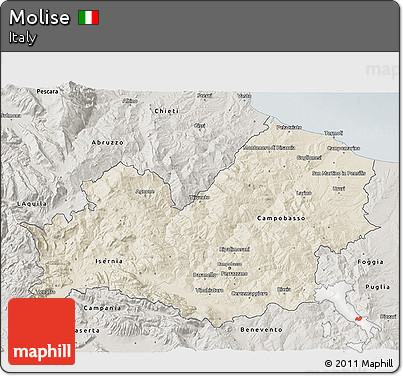Shaded Relief 3D Map of Molise, semi-desaturated