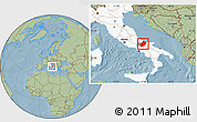 Savanna Style Location Map of Campobasso, highlighted country, highlighted parent region, hill shading