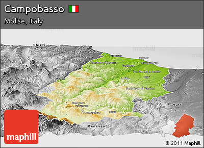 Physical Panoramic Map of Campobasso, desaturated