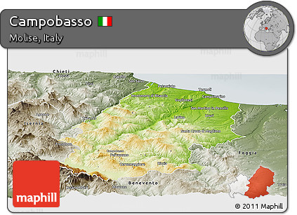 Physical Panoramic Map of Campobasso, semi-desaturated