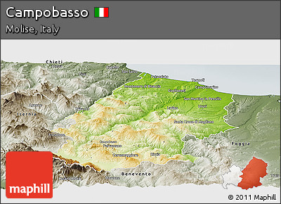 Physical Panoramic Map of Campobasso, semi-desaturated