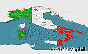 Flag Panoramic Map of Italy, single color outside, satellite sea