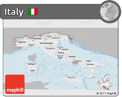 Gray Panoramic Map of Italy, single color outside