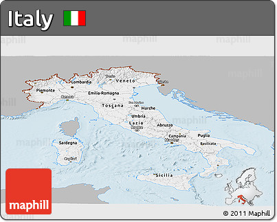 Gray Panoramic Map of Italy, single color outside