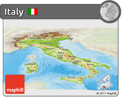 Physical Panoramic Map of Italy, lighten, land only