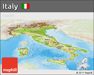 Physical Panoramic Map of Italy, lighten, land only