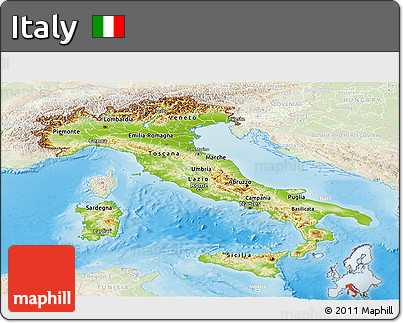 Physical Panoramic Map of Italy, lighten, land only