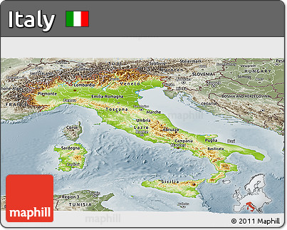 Physical Panoramic Map of Italy, semi-desaturated