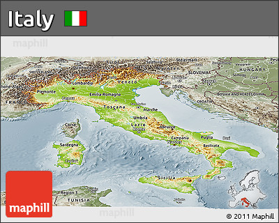 Physical Panoramic Map of Italy, semi-desaturated