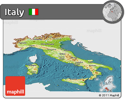 Physical Panoramic Map of Italy, single color outside, satellite sea