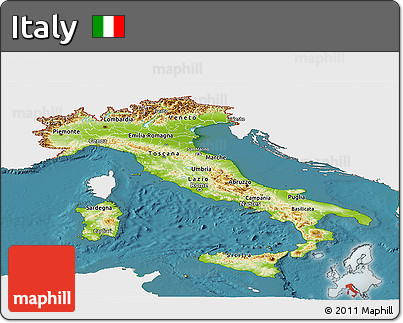 Physical Panoramic Map of Italy, single color outside, satellite sea
