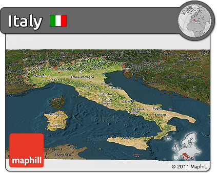 Satellite Panoramic Map of Italy, darken