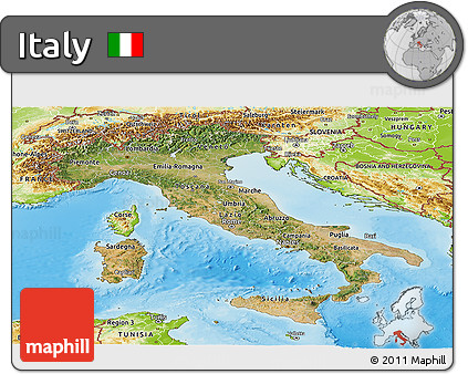 Satellite Panoramic Map of Italy, physical outside