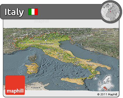 Satellite Panoramic Map of Italy, semi-desaturated
