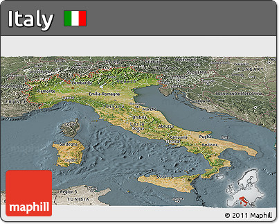 Satellite Panoramic Map of Italy, semi-desaturated