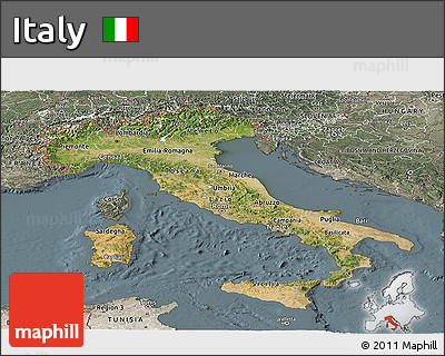 Satellite Panoramic Map of Italy, semi-desaturated