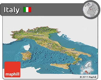 Satellite Panoramic Map of Italy, single color outside