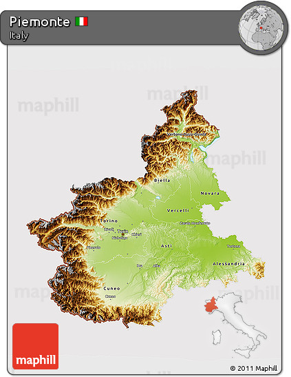 Physical 3D Map of Piemonte, cropped outside