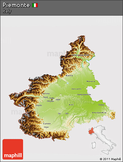 Physical 3D Map of Piemonte, cropped outside