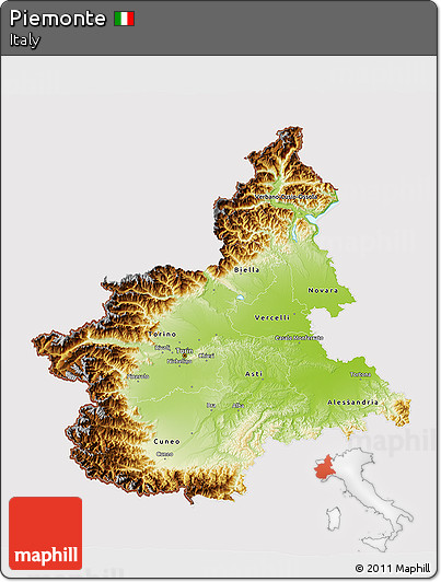 Physical 3D Map of Piemonte, cropped outside