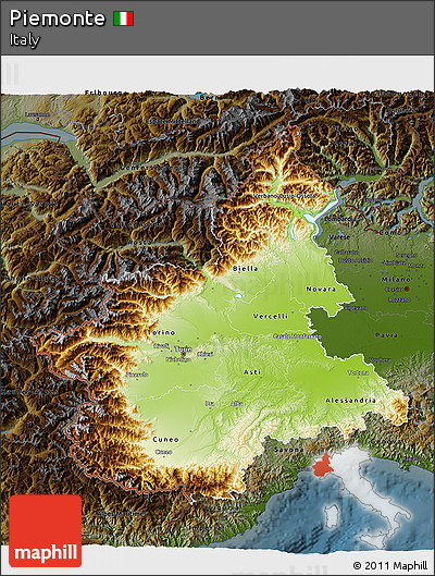 Physical 3D Map of Piemonte, darken