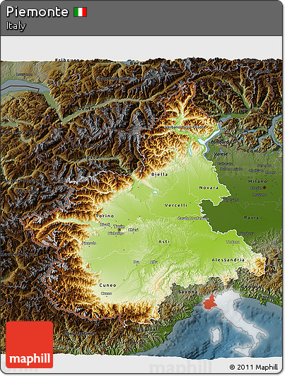 Physical 3D Map of Piemonte, darken