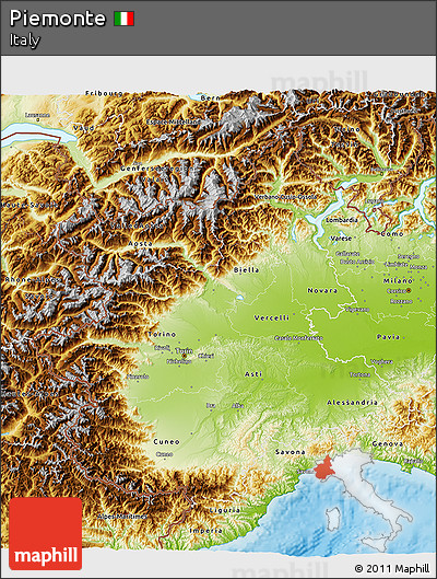 Physical 3D Map of Piemonte