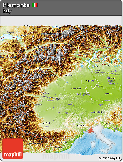 Physical 3D Map of Piemonte
