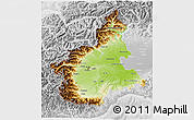 Physical 3D Map of Piemonte, lighten, desaturated