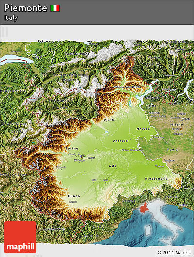 Physical 3D Map of Piemonte, satellite outside