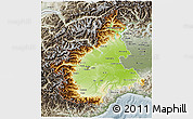 Physical 3D Map of Piemonte, semi-desaturated