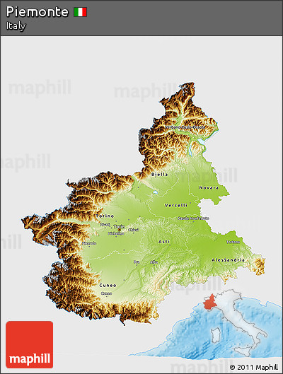 Physical 3D Map of Piemonte, single color outside