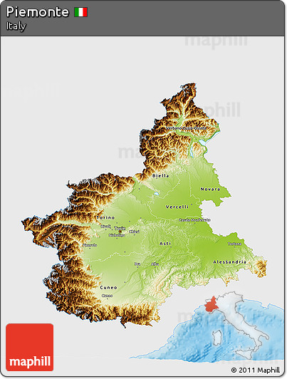 Physical 3D Map of Piemonte, single color outside