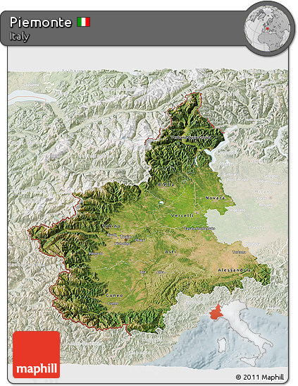 Satellite 3D Map of Piemonte, lighten
