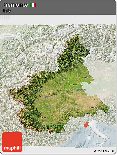 Satellite 3D Map of Piemonte, lighten