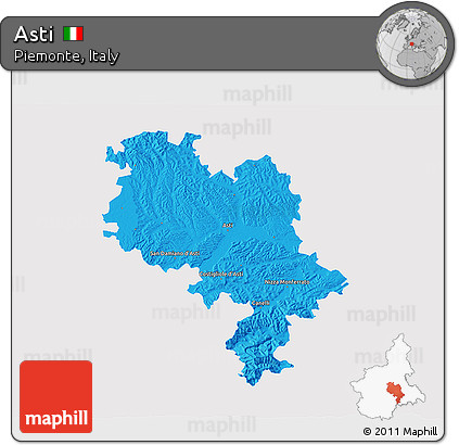 Political 3D Map of Asti, single color outside