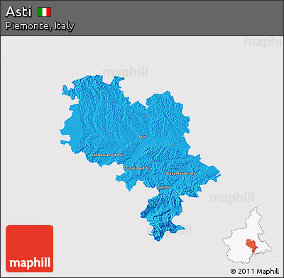 Political 3D Map of Asti, single color outside