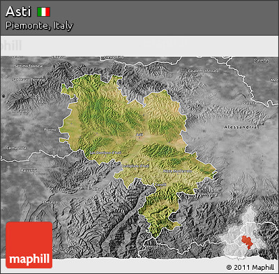 Satellite 3D Map of Asti, desaturated