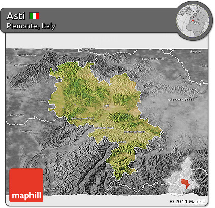 Satellite 3D Map of Asti, desaturated