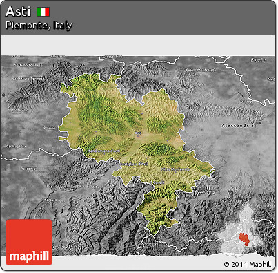 Satellite 3D Map of Asti, desaturated