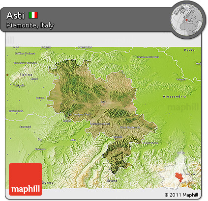 Satellite 3D Map of Asti, physical outside